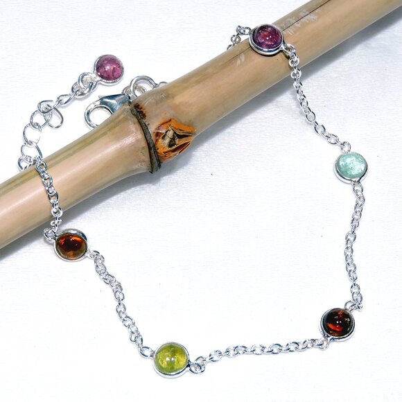 Tourmaline Gemstone Bracelets, 925 Sterling Silver, Bezel Multi Clour Tourmaline - Picture 10 of 10